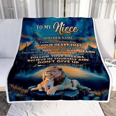Personalized To My Niece Gifts From Aunt Uncle Blanket Don't Give Up Lion Gifts For Niece Birthday Graduation Christmas Customized Fleece Throw Blanket | siriusteestore