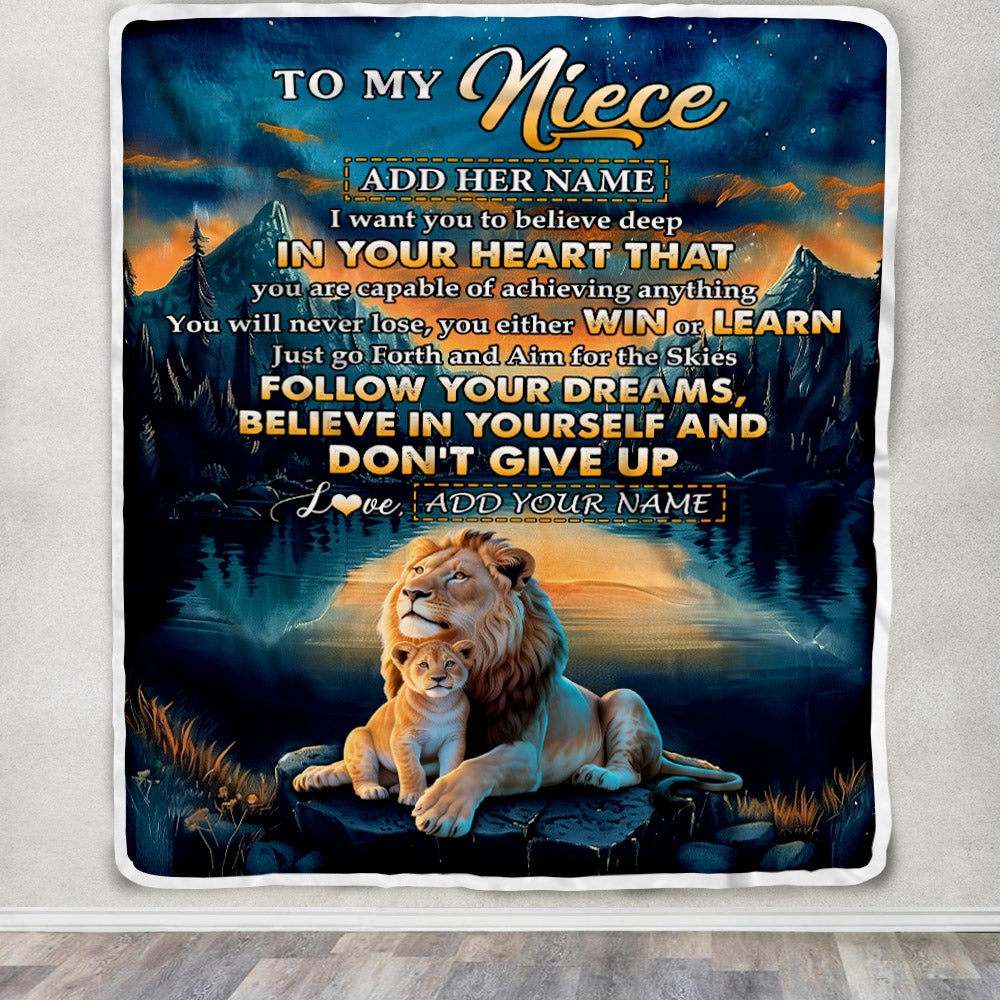 Personalized To My Niece Gifts From Aunt Uncle Blanket Don't Give Up Lion Gifts For Niece Birthday Graduation Christmas Customized Fleece Throw Blanket | siriusteestore