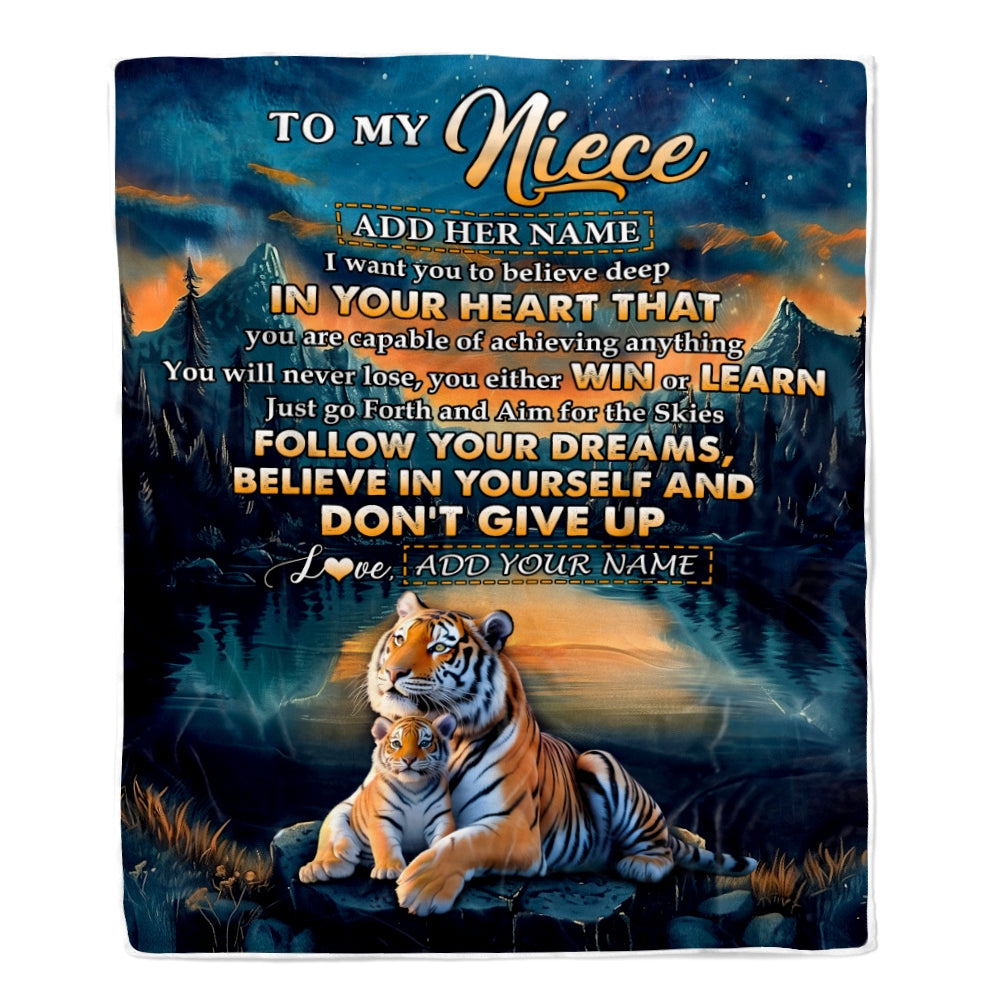 Personalized To My Niece Gifts From Aunt Uncle Blanket Don't Give Up Tiger Gifts For Niece Birthday Graduation Christmas Customized Fleece Throw Blanket | siriusteestore