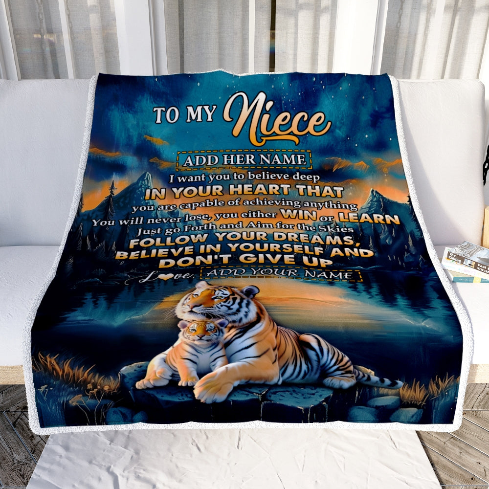 Personalized To My Niece Gifts From Aunt Uncle Blanket Don't Give Up Tiger Gifts For Niece Birthday Graduation Christmas Customized Fleece Throw Blanket | siriusteestore