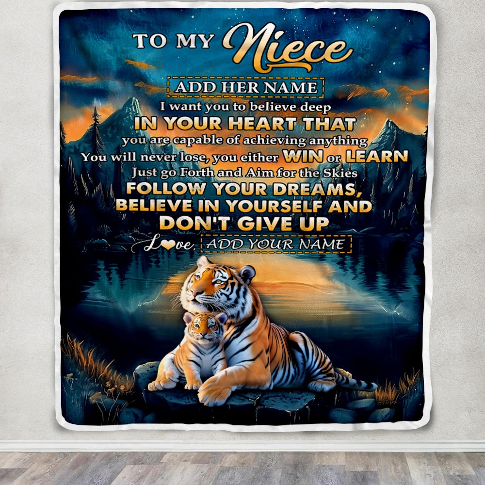 Personalized To My Niece Gifts From Aunt Uncle Blanket Don't Give Up Tiger Gifts For Niece Birthday Graduation Christmas Customized Fleece Throw Blanket | siriusteestore