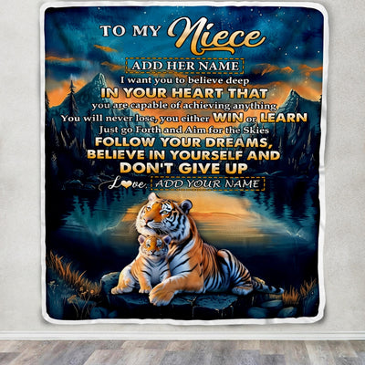 Personalized To My Niece Gifts From Aunt Uncle Blanket Don't Give Up Tiger Gifts For Niece Birthday Graduation Christmas Customized Fleece Throw Blanket | siriusteestore