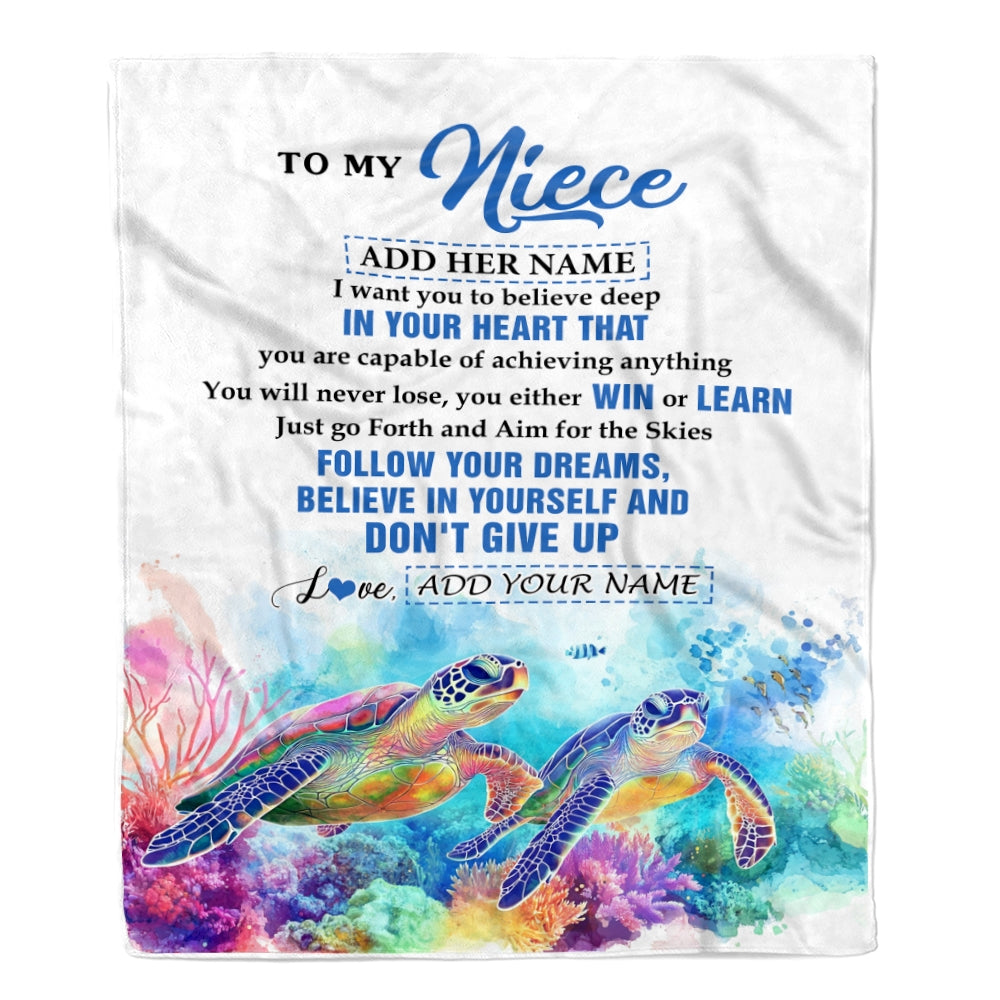 Personalized To My Niece Gifts From Aunt Uncle Blanket Don't Give Up Turtle Gifts For Niece Birthday Graduation Christmas Customized Fleece Throw Blanket | siriusteestore