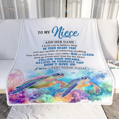Personalized To My Niece Gifts From Aunt Uncle Blanket Don't Give Up Turtle Gifts For Niece Birthday Graduation Christmas Customized Fleece Throw Blanket | siriusteestore