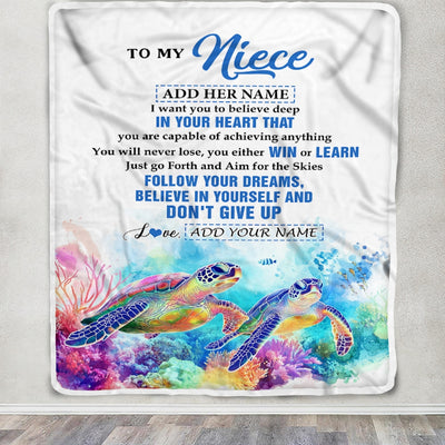 Personalized To My Niece Gifts From Aunt Uncle Blanket Don't Give Up Turtle Gifts For Niece Birthday Graduation Christmas Customized Fleece Throw Blanket | siriusteestore