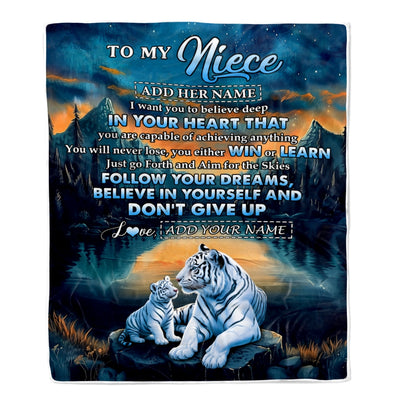 Personalized To My Niece Gifts From Aunt Uncle Blanket Don't Give Up White Tiger Gifts For Niece Birthday Graduation Christmas Customized Fleece Throw Blanket | siriusteestore