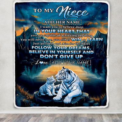 Personalized To My Niece Gifts From Aunt Uncle Blanket Don't Give Up White Tiger Gifts For Niece Birthday Graduation Christmas Customized Fleece Throw Blanket | siriusteestore