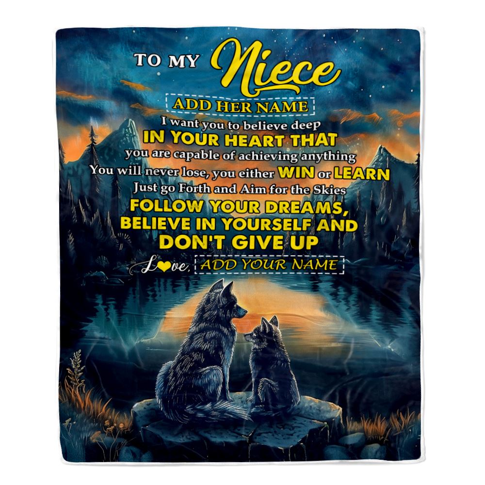 Personalized To My Niece Gifts From Aunt Uncle Blanket Don't Give Up Wolf Gifts For Niece Birthday Graduation Christmas Customized Fleece Throw Blanket | siriusteestore