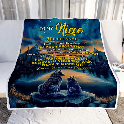 Personalized To My Niece Gifts From Aunt Uncle Blanket Don't Give Up Wolf Gifts For Niece Birthday Graduation Christmas Customized Fleece Throw Blanket | siriusteestore