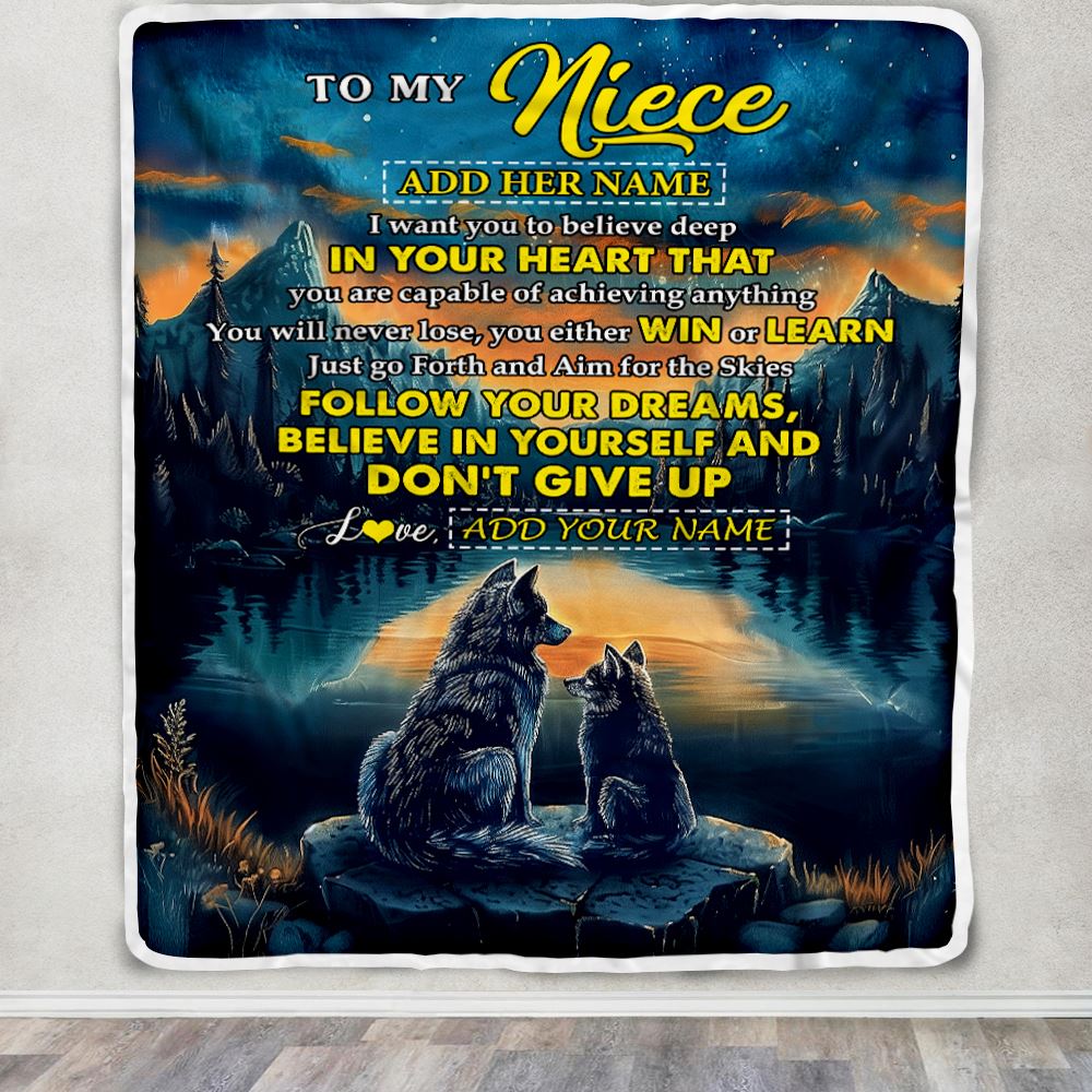 Personalized To My Niece Gifts From Aunt Uncle Blanket Don't Give Up Wolf Gifts For Niece Birthday Graduation Christmas Customized Fleece Throw Blanket | siriusteestore