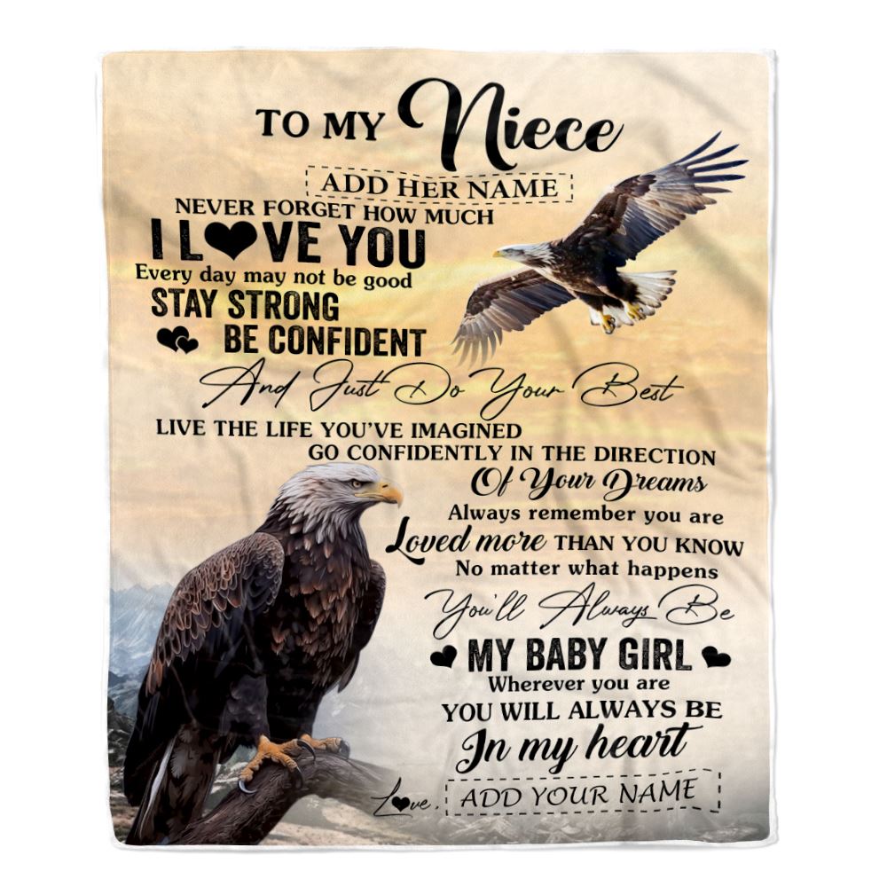 Personalized To My Niece Gifts From Aunt Uncle Blanket Eagle Never Forget How Much I Love You Niece Birthday Graduation Christmas Customized Fleece Blanket | siriusteestore