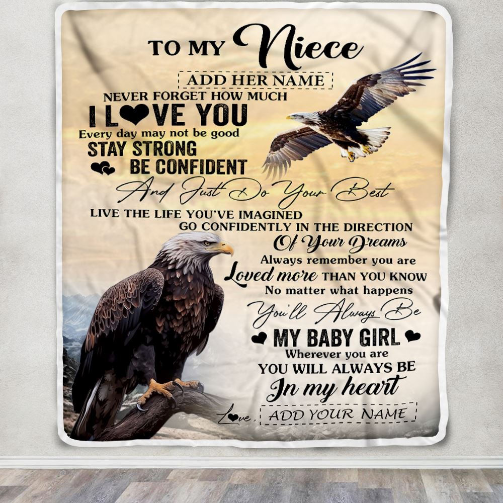 Personalized To My Niece Gifts From Aunt Uncle Blanket Eagle Never Forget How Much I Love You Niece Birthday Graduation Christmas Customized Fleece Blanket | siriusteestore