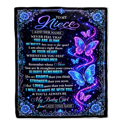 Personalized To My Niece Gifts From Aunt Uncle Blanket Galaxy Butterfly Always Remember Custom Gift For Niece Birthday Graduation Christmas Fleece Blanket | siriusteestore