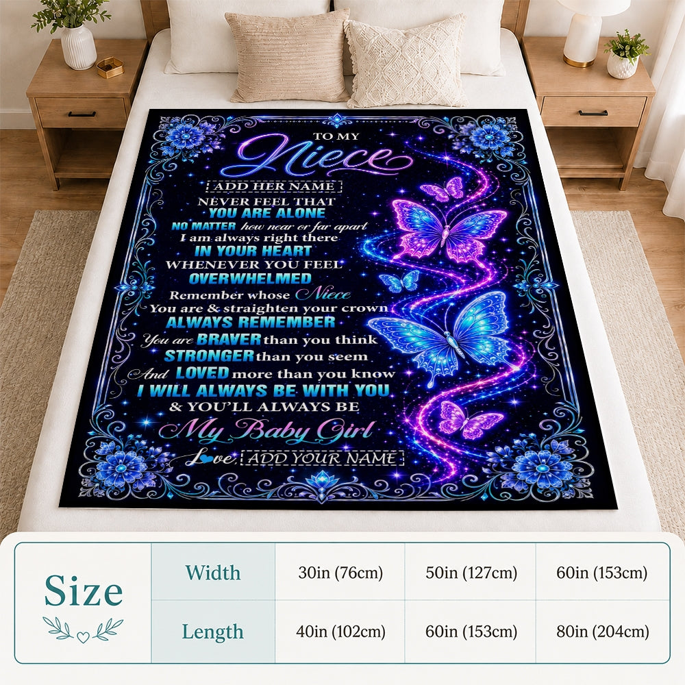 Personalized To My Niece Gifts From Aunt Uncle Blanket Galaxy Butterfly Always Remember Custom Gift For Niece Birthday Graduation Christmas Fleece Blanket | siriusteestore