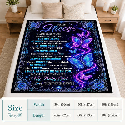 Personalized To My Niece Gifts From Aunt Uncle Blanket Galaxy Butterfly Always Remember Custom Gift For Niece Birthday Graduation Christmas Fleece Blanket | siriusteestore