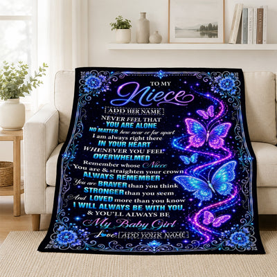 Personalized To My Niece Gifts From Aunt Uncle Blanket Galaxy Butterfly Always Remember Custom Gift For Niece Birthday Graduation Christmas Fleece Blanket | siriusteestore