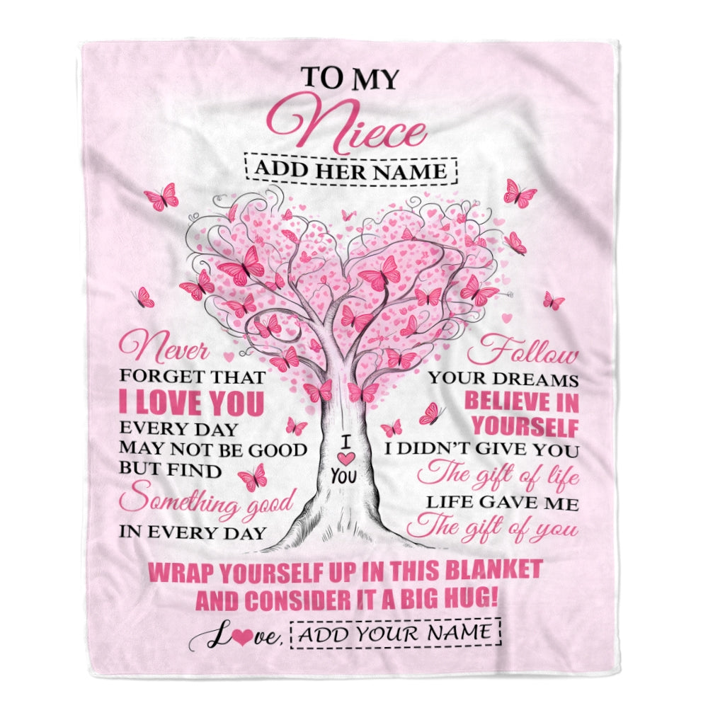 Personalized To My Niece Gifts From Aunt Uncle Blanket Heart Tree Butterfly Believe In Yourself Birthday Gifts For Niece Graduation Christmas Fleece Blanket | siriusteestore