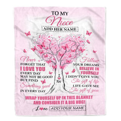 Personalized To My Niece Gifts From Aunt Uncle Blanket Heart Tree Butterfly Believe In Yourself Birthday Gifts For Niece Graduation Christmas Fleece Blanket | siriusteestore