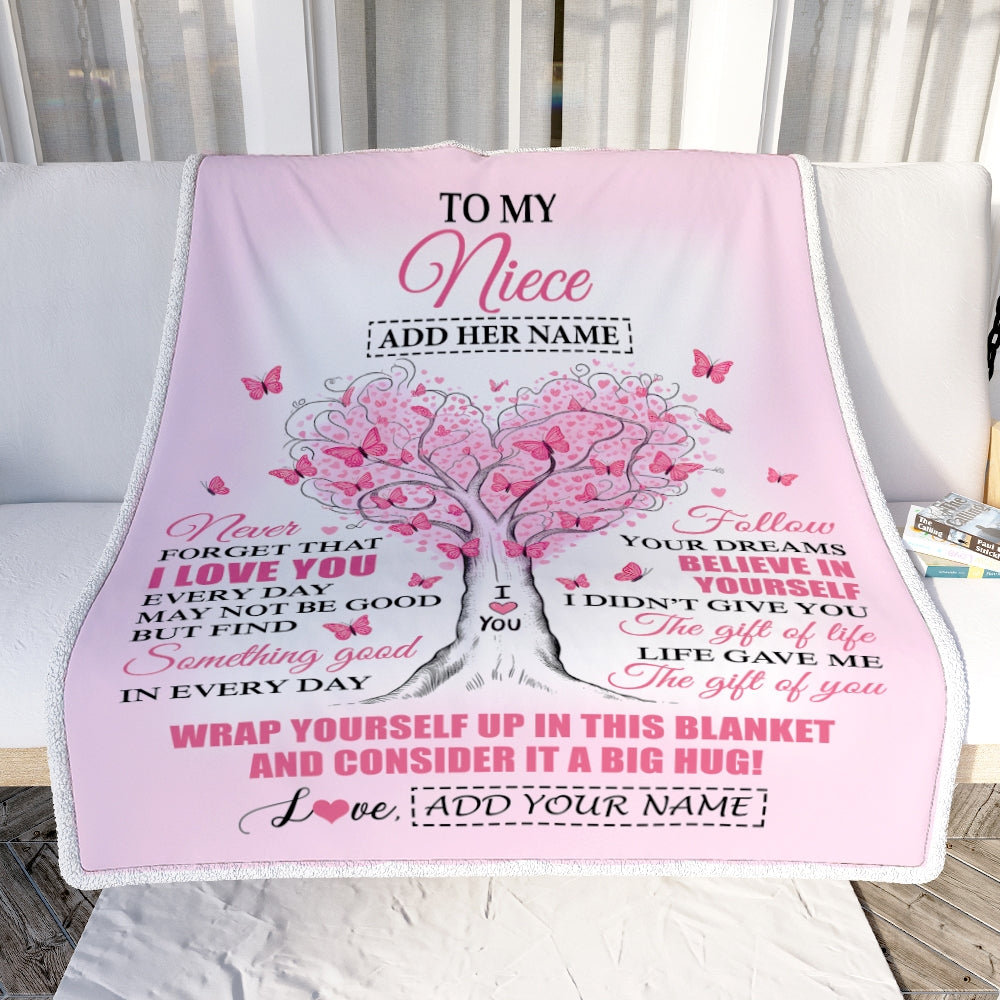 Personalized To My Niece Gifts From Aunt Uncle Blanket Heart Tree Butterfly Believe In Yourself Birthday Gifts For Niece Graduation Christmas Fleece Blanket | siriusteestore