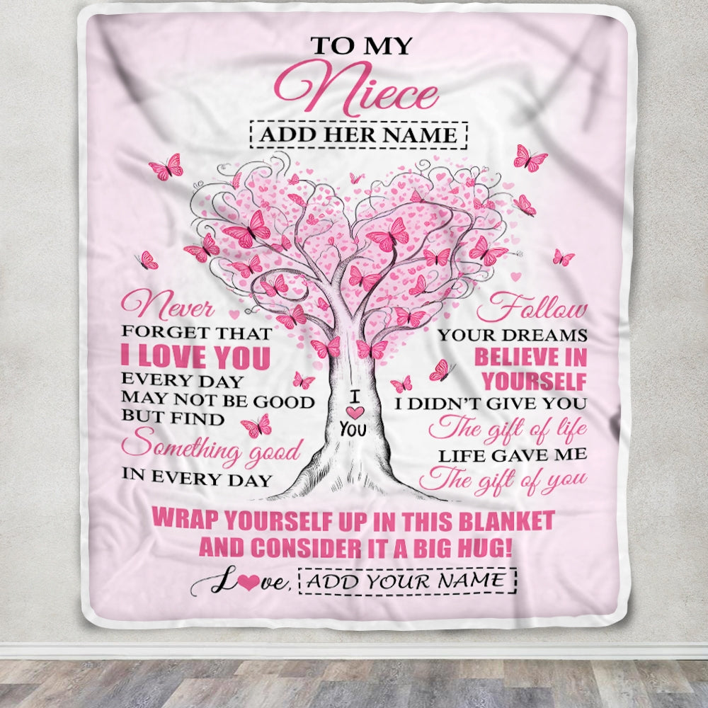 Personalized To My Niece Gifts From Aunt Uncle Blanket Heart Tree Butterfly Believe In Yourself Birthday Gifts For Niece Graduation Christmas Fleece Blanket | siriusteestore