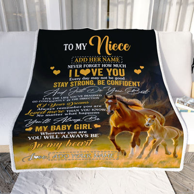 Personalized To My Niece Gifts From Aunt Uncle Blanket Horse Never Forget How Much I Love You Niece Birthday Graduation Christmas Customized Fleece Blanket | siriusteestore