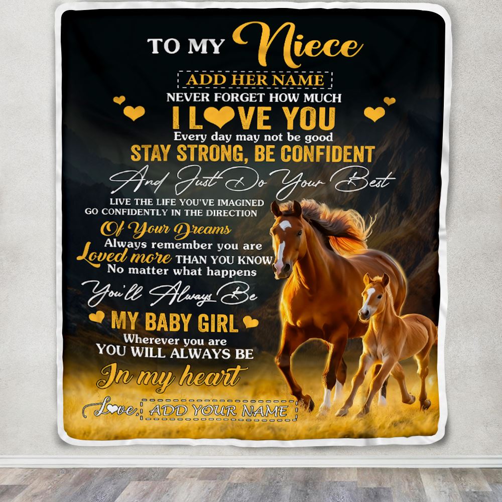 Personalized To My Niece Gifts From Aunt Uncle Blanket Horse Never Forget How Much I Love You Niece Birthday Graduation Christmas Customized Fleece Blanket | siriusteestore