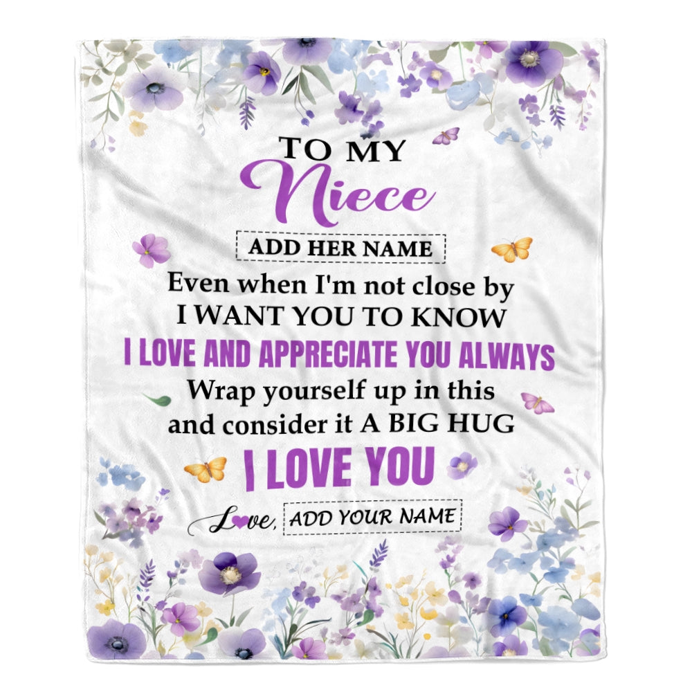 Personalized To My Niece Gifts From Aunt Uncle Blanket I Love You Purple Floral Birthday Gift Idea For Niece Gifts Christmas Customized Fleece Throw Blanket | siriusteestore