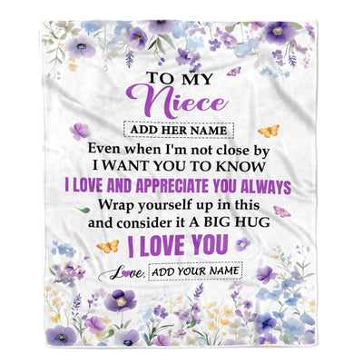 Personalized To My Niece Gifts From Aunt Uncle Blanket I Love You Purple Floral Birthday Gift Idea For Niece Gifts Christmas Customized Fleece Throw Blanket | siriusteestore