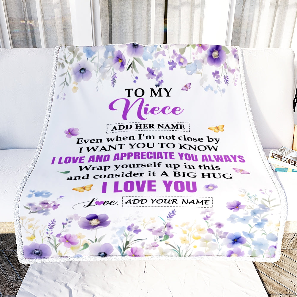 Personalized To My Niece Gifts From Aunt Uncle Blanket I Love You Purple Floral Birthday Gift Idea For Niece Gifts Christmas Customized Fleece Throw Blanket | siriusteestore