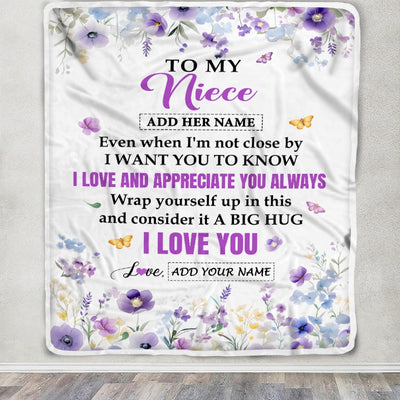 Personalized To My Niece Gifts From Aunt Uncle Blanket I Love You Purple Floral Birthday Gift Idea For Niece Gifts Christmas Customized Fleece Throw Blanket | siriusteestore