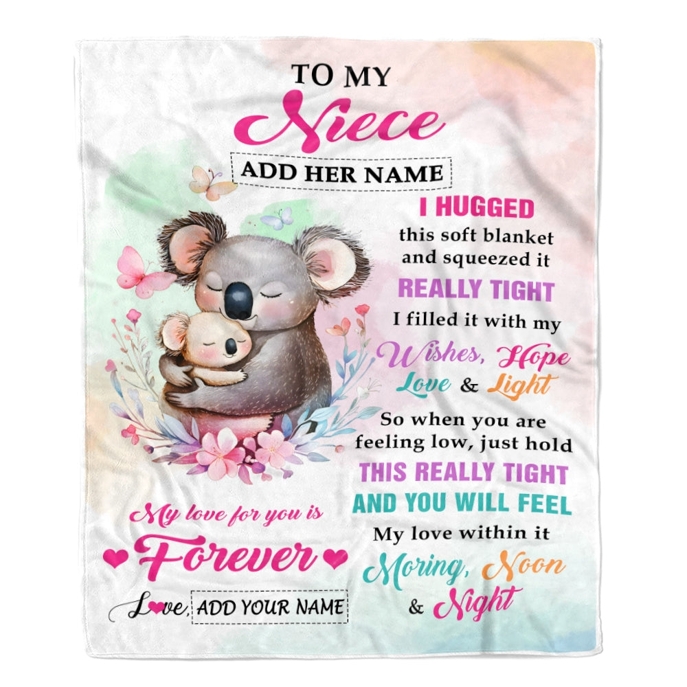 Personalized To My Niece Gifts From Aunt Uncle Blanket Koala Letter I Hugged This Gifts For Niece Birthday Graduation Christmas Customized Fleece Blanket | siriusteestore