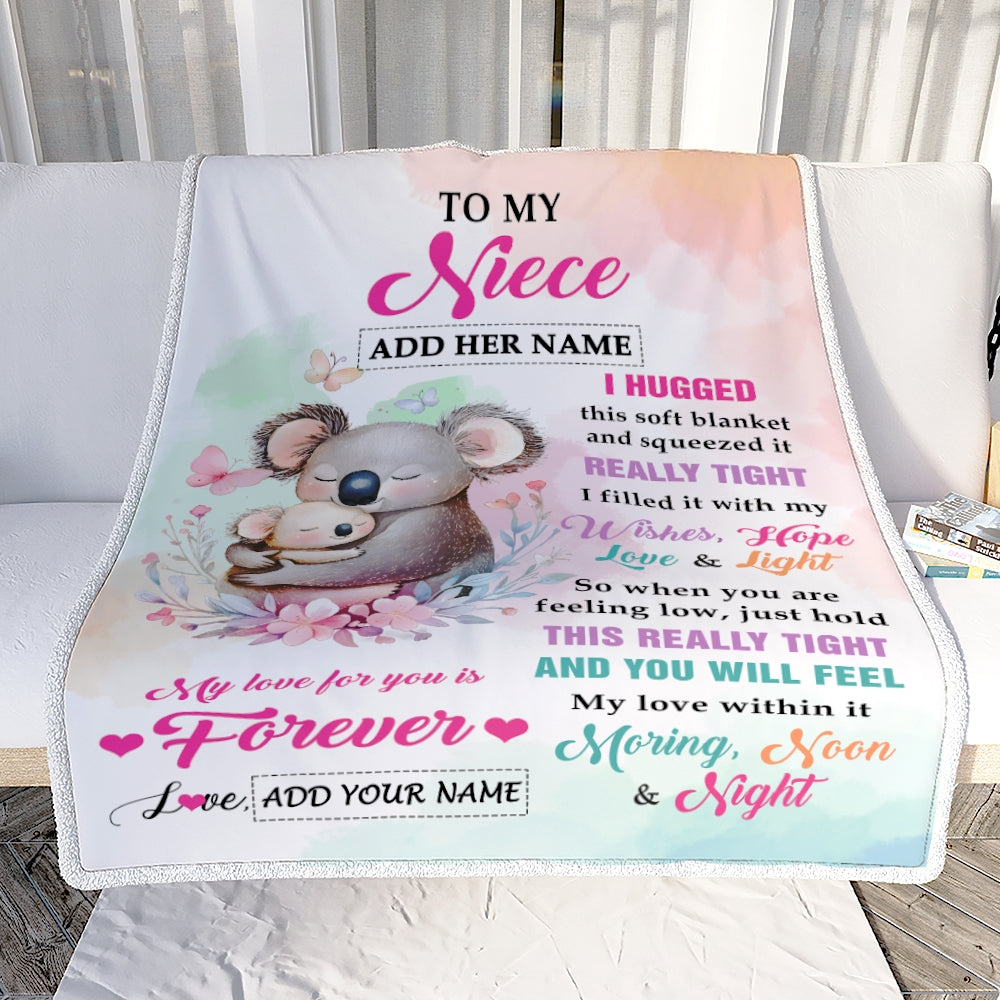 Personalized To My Niece Gifts From Aunt Uncle Blanket Koala Letter I Hugged This Gifts For Niece Birthday Graduation Christmas Customized Fleece Blanket | siriusteestore