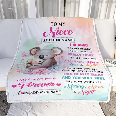 Personalized To My Niece Gifts From Aunt Uncle Blanket Koala Letter I Hugged This Gifts For Niece Birthday Graduation Christmas Customized Fleece Blanket | siriusteestore