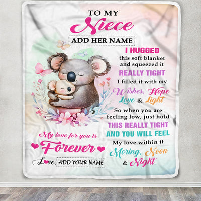 Personalized To My Niece Gifts From Aunt Uncle Blanket Koala Letter I Hugged This Gifts For Niece Birthday Graduation Christmas Customized Fleece Blanket | siriusteestore