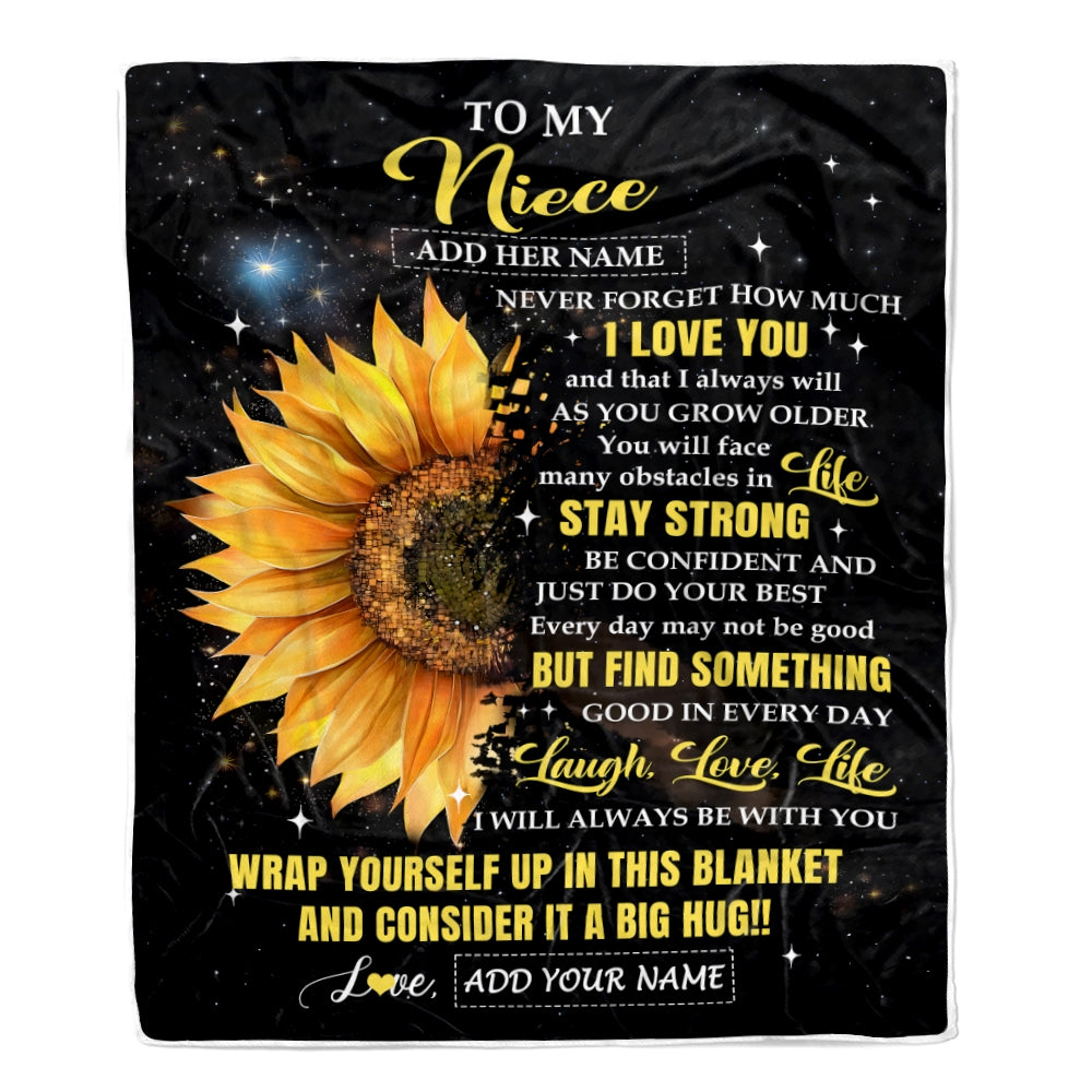 Personalized To My Niece Gifts From Aunt Uncle Blanket Never Forget I Love You Sunflower Niece Birthday Presents Graduation Gifts Christmas Fleece Blanket | siriusteestore
