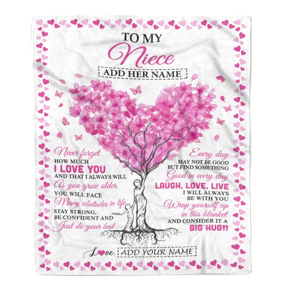 Personalized To My Niece Gifts From Aunt Uncle Blanket Pink Heart Tree I Love You Custom Birthday Gifts For Niece Graduation Christmas Fleece Blanket | siriusteestore