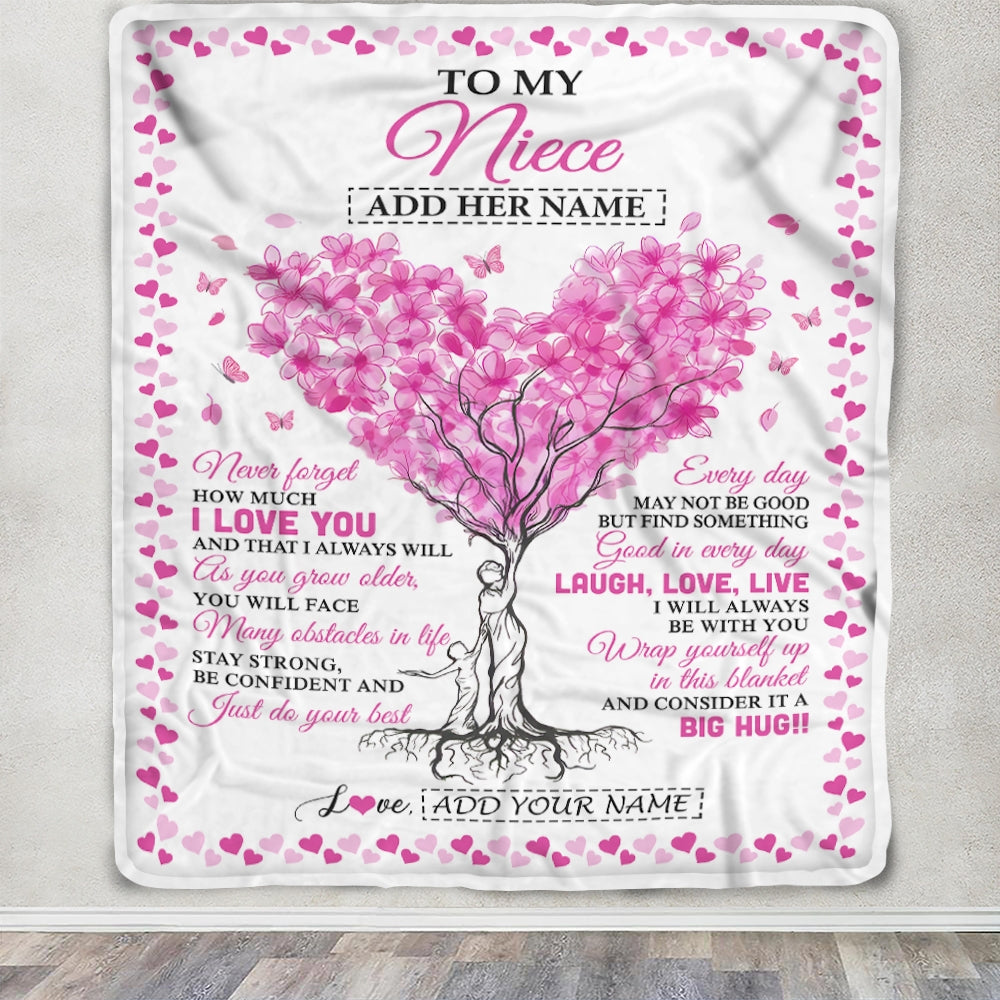Personalized To My Niece Gifts From Aunt Uncle Blanket Pink Heart Tree I Love You Custom Birthday Gifts For Niece Graduation Christmas Fleece Blanket | siriusteestore