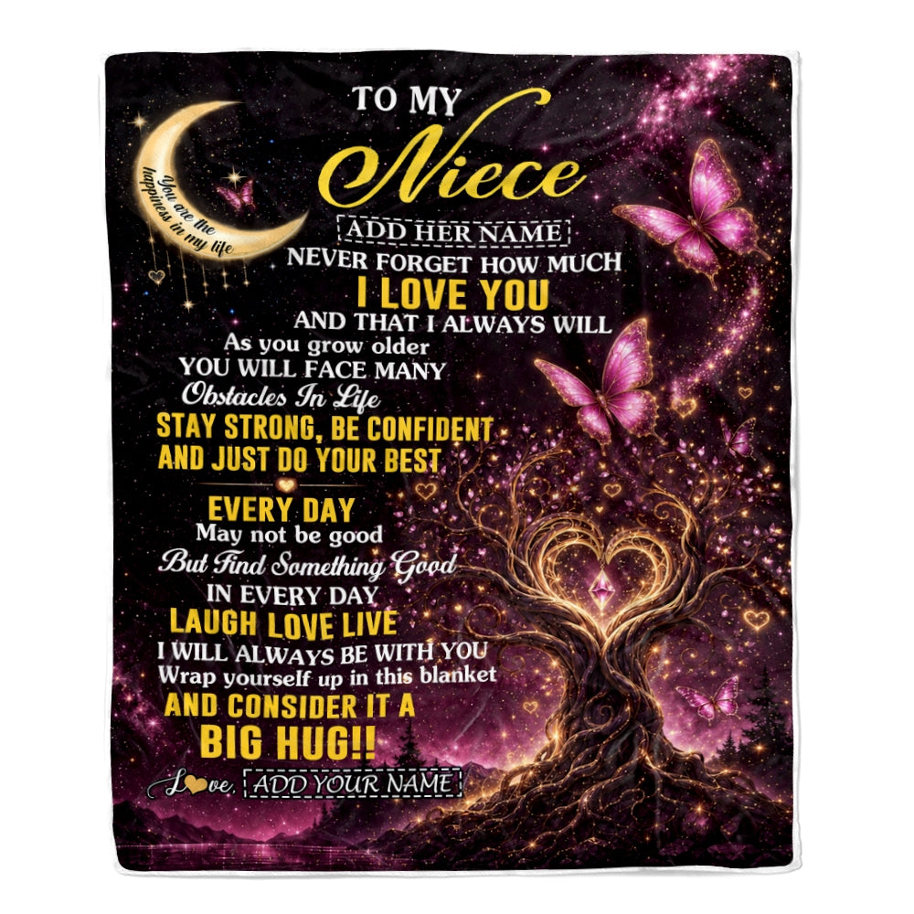 Personalized To My Niece Gifts From Aunt Uncle Blanket Purple Galaxy Butterfly Moon Birthday Gifts For Niece Graduation Christmas Custom Fleece Throw Blanket | siriusteestore