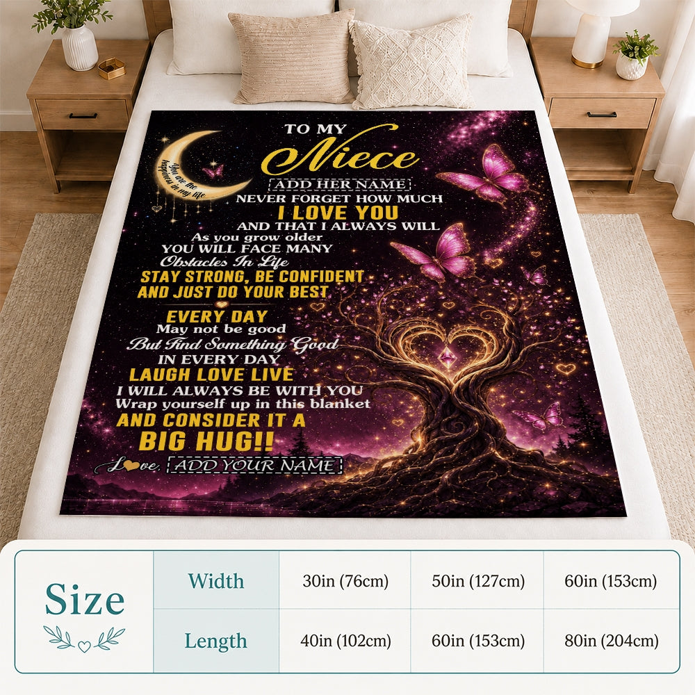 Personalized To My Niece Gifts From Aunt Uncle Blanket Purple Galaxy Butterfly Moon Birthday Gifts For Niece Graduation Christmas Custom Fleece Throw Blanket | siriusteestore