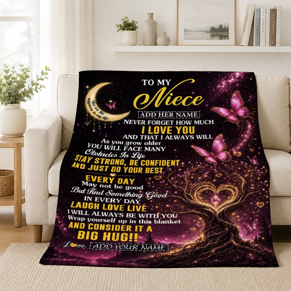 Personalized To My Niece Gifts From Aunt Uncle Blanket Purple Galaxy Butterfly Moon Birthday Gifts For Niece Graduation Christmas Custom Fleece Throw Blanket | siriusteestore