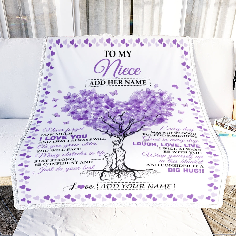 Personalized To My Niece Gifts From Aunt Uncle Blanket Purple Heart Tree I Love You Custom Birthday Gifts For Niece Graduation Christmas Fleece Blanket | siriusteestore