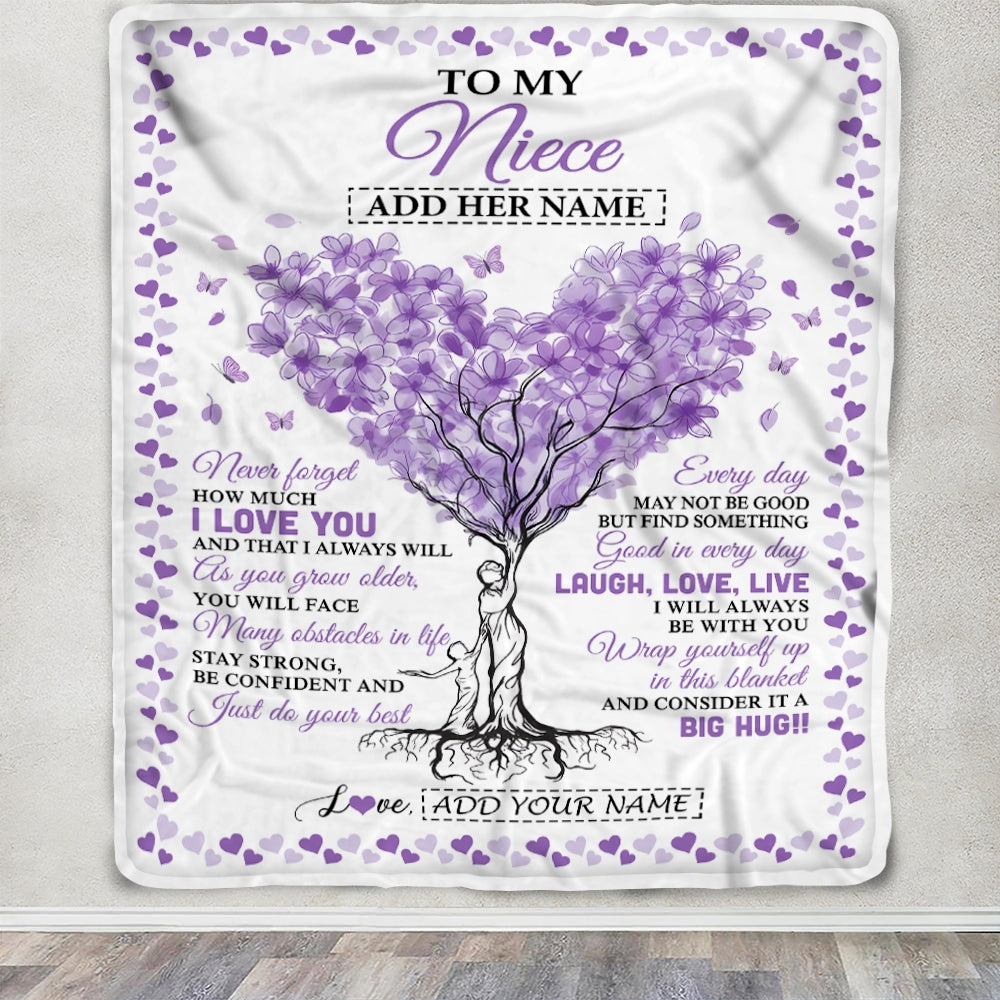 Personalized To My Niece Gifts From Aunt Uncle Blanket Purple Heart Tree I Love You Custom Birthday Gifts For Niece Graduation Christmas Fleece Blanket | siriusteestore