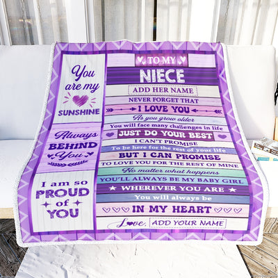 Personalized To My Niece Gifts From Aunt Uncle Blanket Purple Wood Sunshine In My Heart Custom Gift For Niece Birthday Graduation Christmas Fleece Blanket | siriusteestore