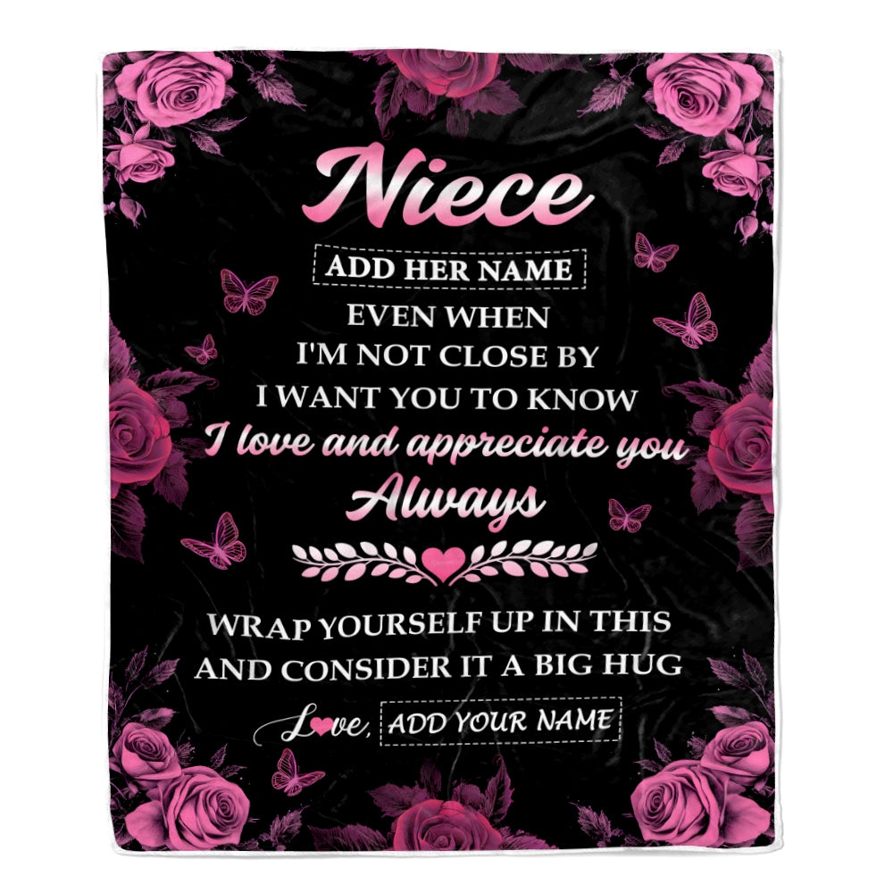 Personalized To My Niece Gifts From Aunt Uncle Blanket Rose Floral It A Big Hug Birthday Gift Idea For Niece Gifts Christmas Customized Fleece Throw Blanket | siriusteestore