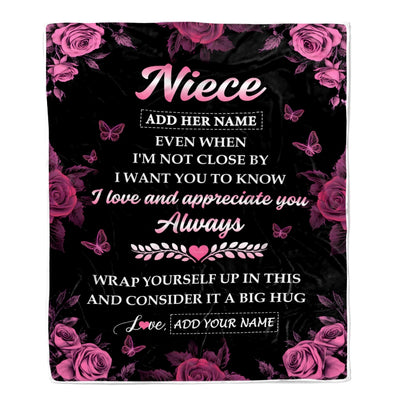 Personalized To My Niece Gifts From Aunt Uncle Blanket Rose Floral It A Big Hug Birthday Gift Idea For Niece Gifts Christmas Customized Fleece Throw Blanket | siriusteestore