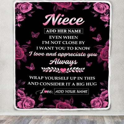 Personalized To My Niece Gifts From Aunt Uncle Blanket Rose Floral It A Big Hug Birthday Gift Idea For Niece Gifts Christmas Customized Fleece Throw Blanket | siriusteestore