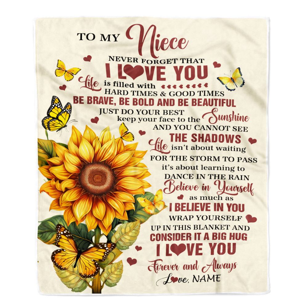 Personalized To My Niece Gifts From Aunt Uncle Blanket Sunflower I Love You Birthday Gifts For Niece School Graduation Christmas Customized Fleece Blanket | siriusteestore