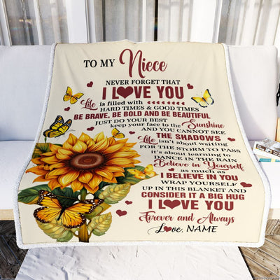 Personalized To My Niece Gifts From Aunt Uncle Blanket Sunflower I Love You Birthday Gifts For Niece School Graduation Christmas Customized Fleece Blanket | siriusteestore