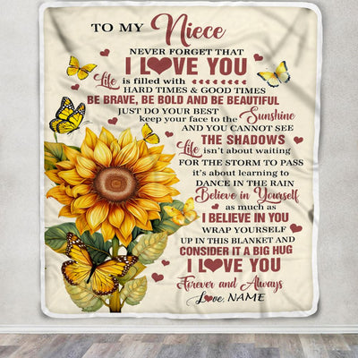Personalized To My Niece Gifts From Aunt Uncle Blanket Sunflower I Love You Birthday Gifts For Niece School Graduation Christmas Customized Fleece Blanket | siriusteestore