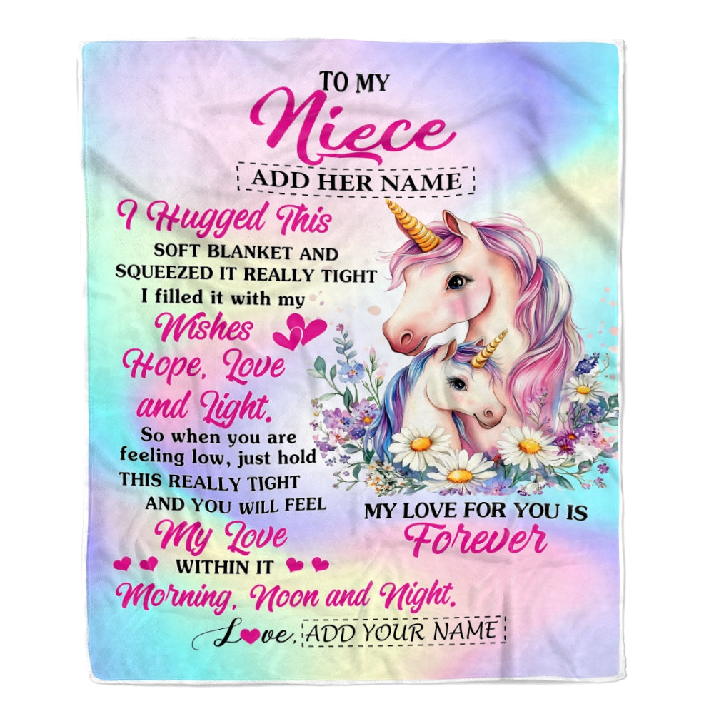 Personalized To My Niece Gifts From Aunt Uncle Blanket Unicorn Letter I Hugged This Gifts For Niece Birthday Graduation Christmas Customized Fleece Blanket | siriusteestore